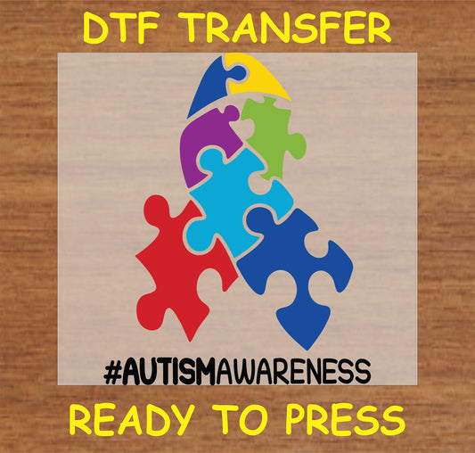 "Autism Awareness Puzzle Heart DTF Transfer featuring colorful puzzle pieces"