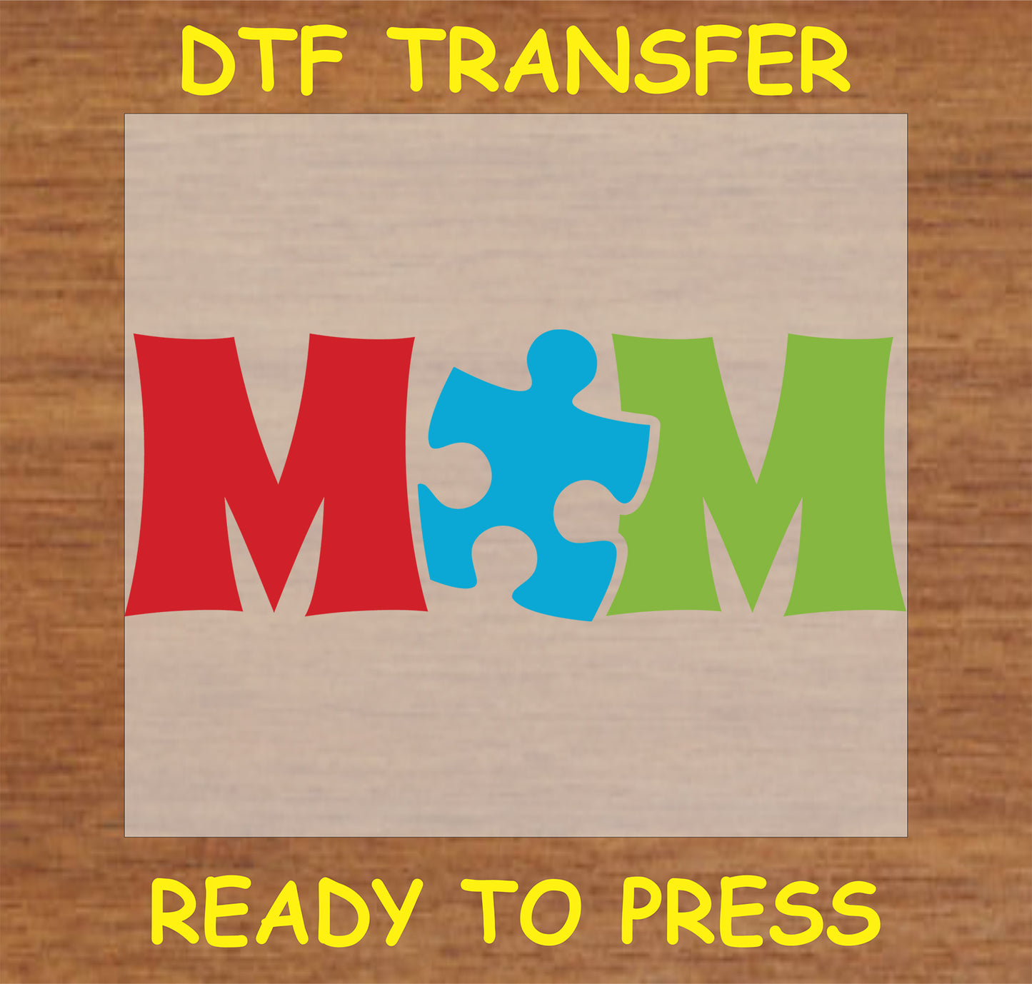 "Autism Mom DTF Transfer with blue puzzle piece for Autism Awareness"