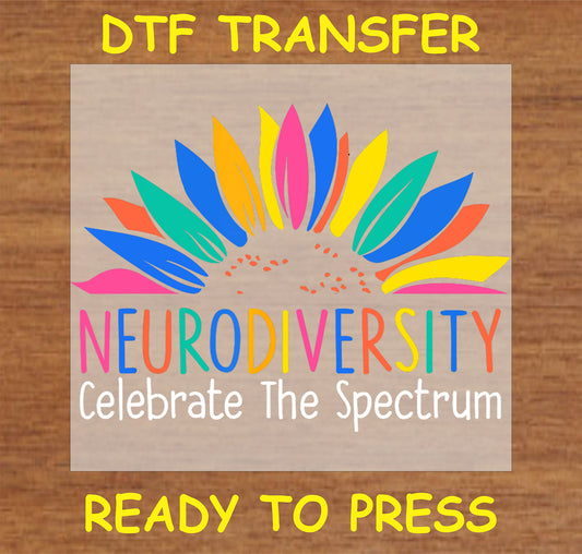 "Neurodiversity DTF Transfer with colorful feather design celebrating neurodiversity and inclusion"