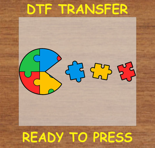 "Autism Awareness DTF Transfer with colorful puzzle pieces"