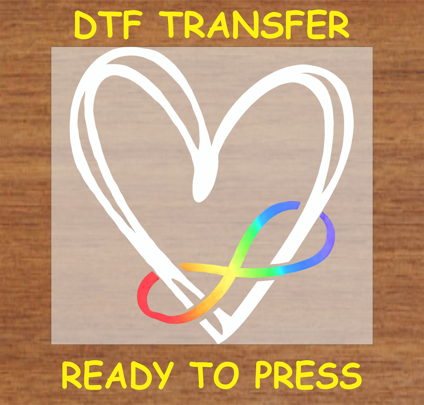 "Heart Infinity Autism Awareness DTF Transfer with rainbow accent"