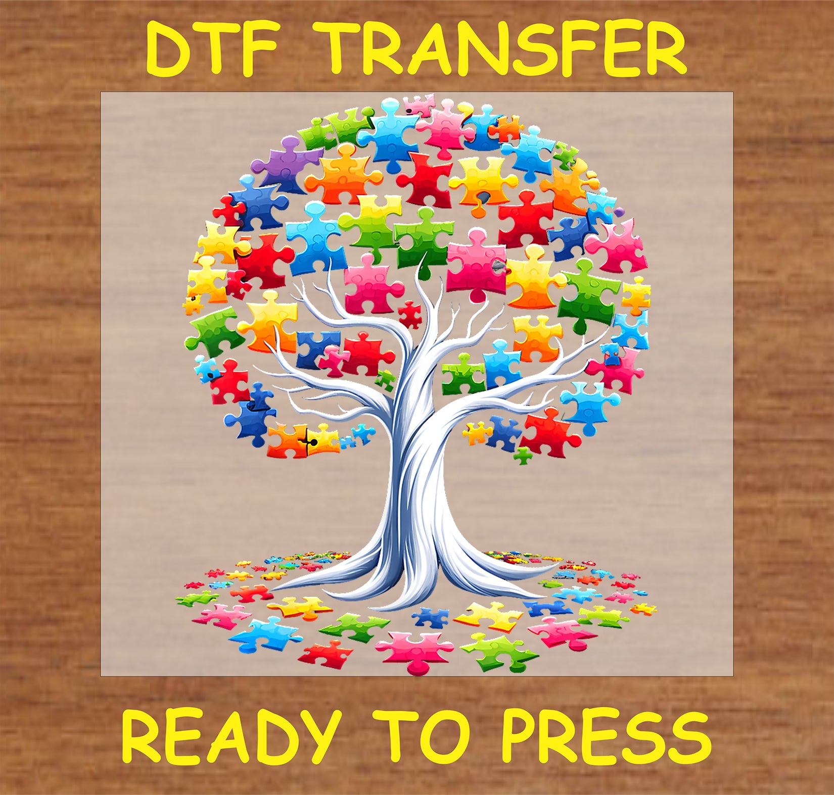 "Autism Awareness DTF Transfer with colorful puzzle piece tree design symbolizing unity and diversity"