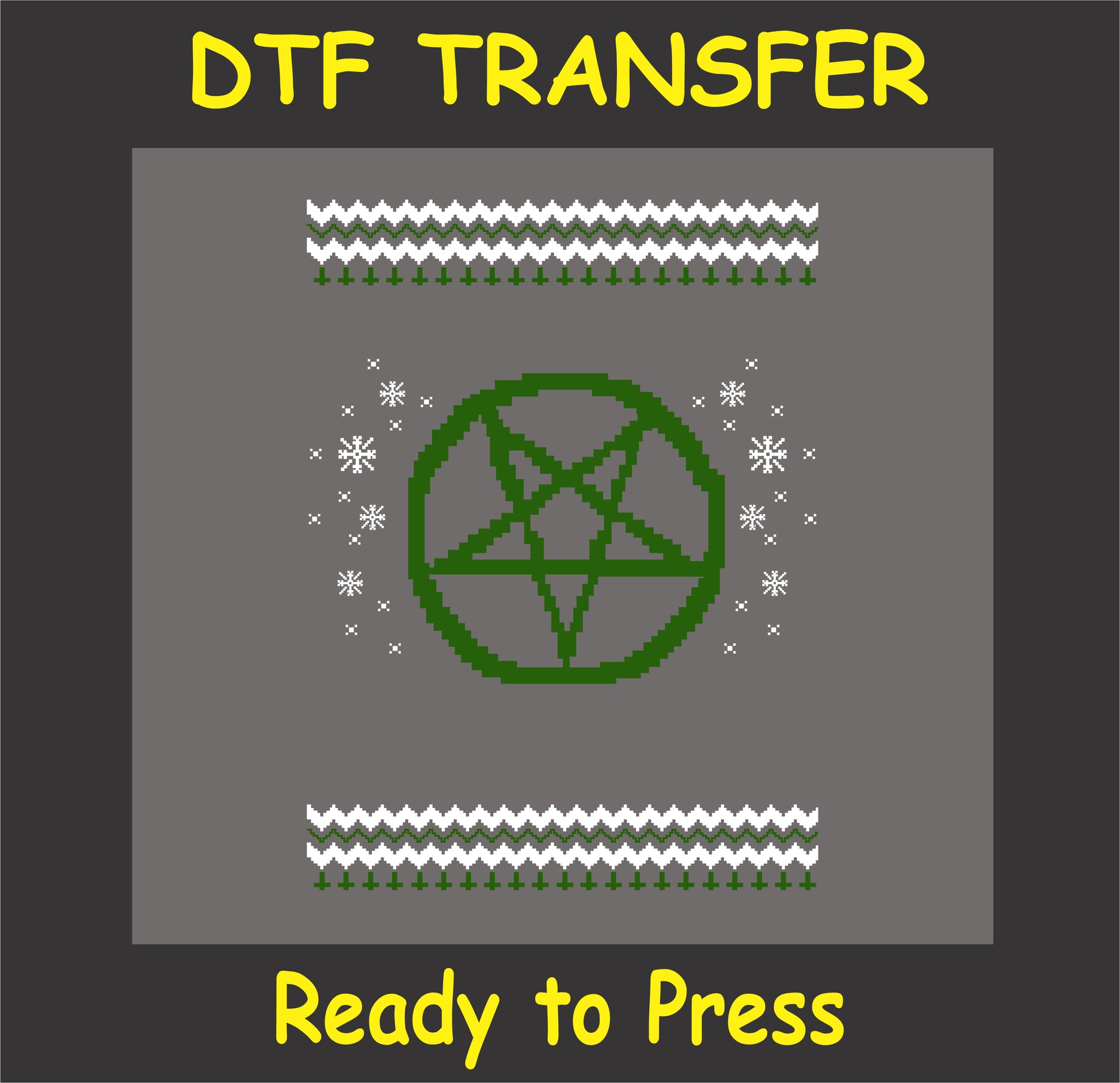 "Pentagram Ugly Sweater Style DTF Transfer with pentagram and festive gothic holiday design"