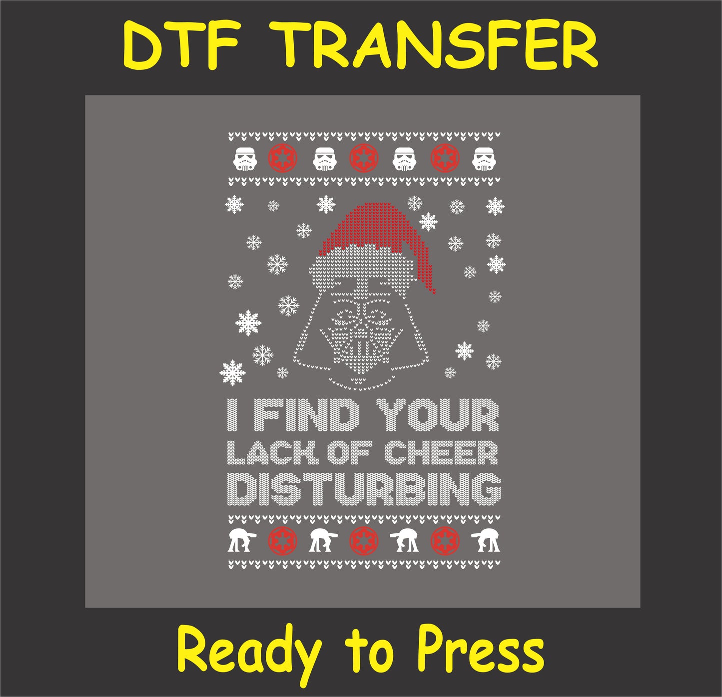 "Funny holiday DTF transfer with dark humor, featuring festive design with Santa hat and snowflakes"