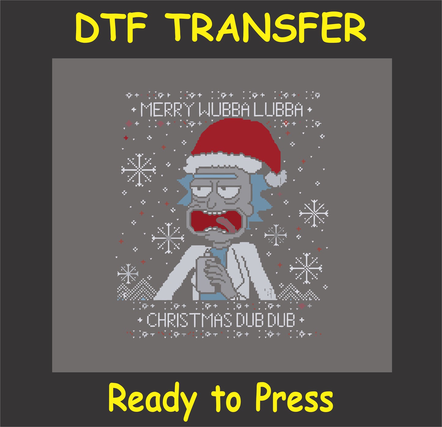 "Merry Wubba Lubba Christmas DTF Transfer with funny sci-fi character in Santa hat for holiday shirts"