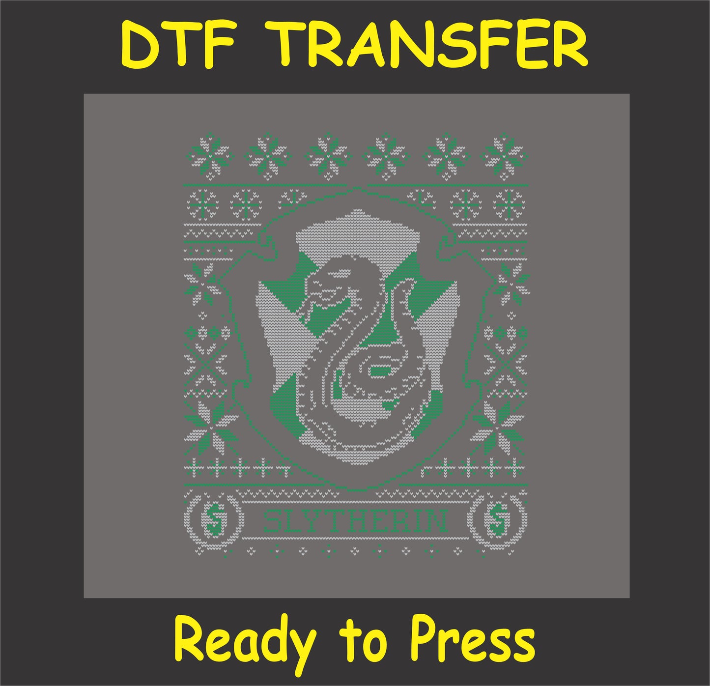 "Serpent Crest DTF Transfer with cozy knitted design for holiday sweaters"