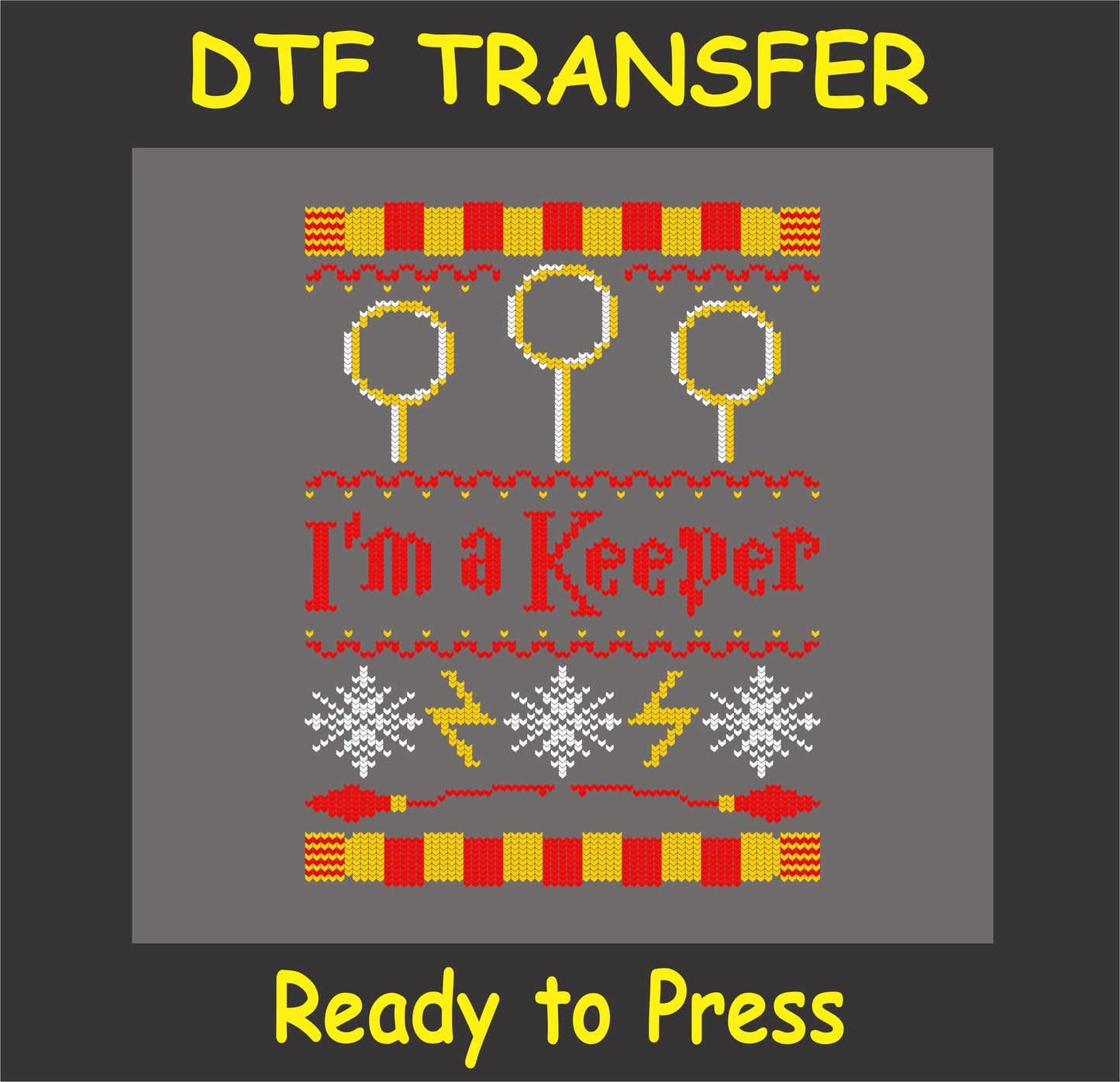 "I'm a Keeper DTF Transfer with festive holiday sweater design and magical elements"