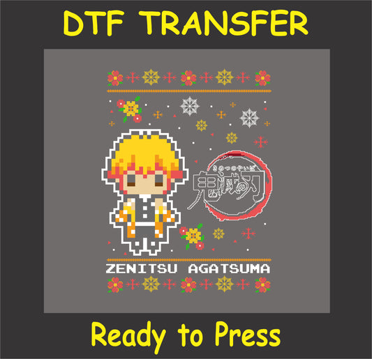 "Chibi lightning fighter holiday DTF transfer with festive anime pixel art design"