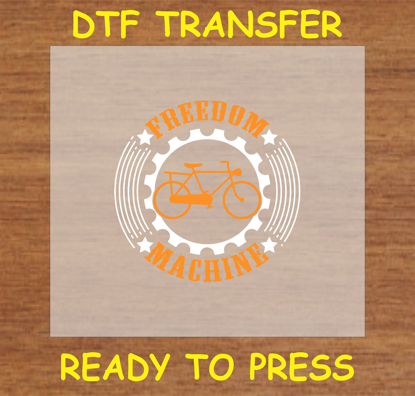 "Freedom Machine Bicycle DTF Transfer with vintage bicycle and bold typography"