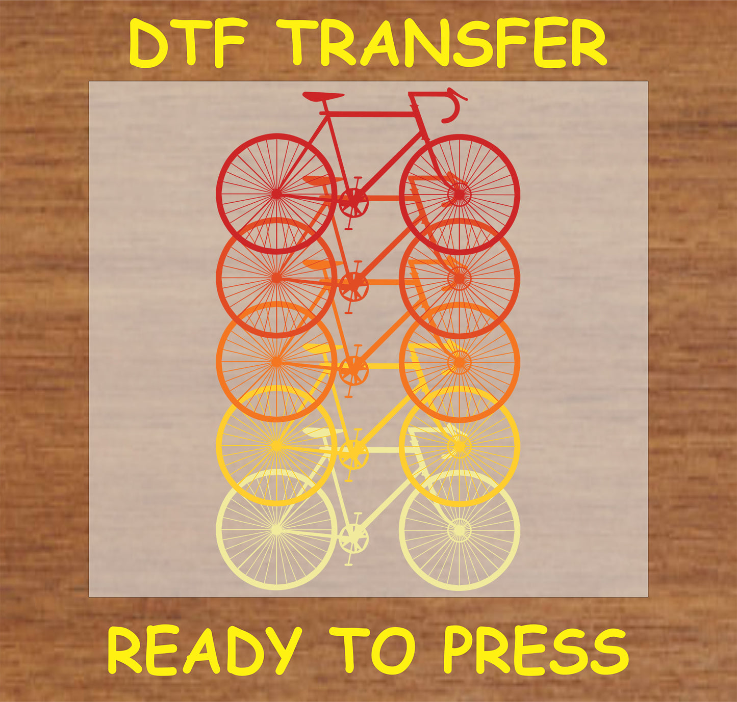 "Gradient Bicycle Stack DTF Transfer with retro layered design and gradient colors"