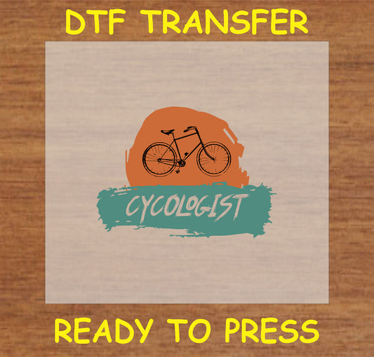 "Cycologist DTF Transfer with bicycle graphic and retro colors"