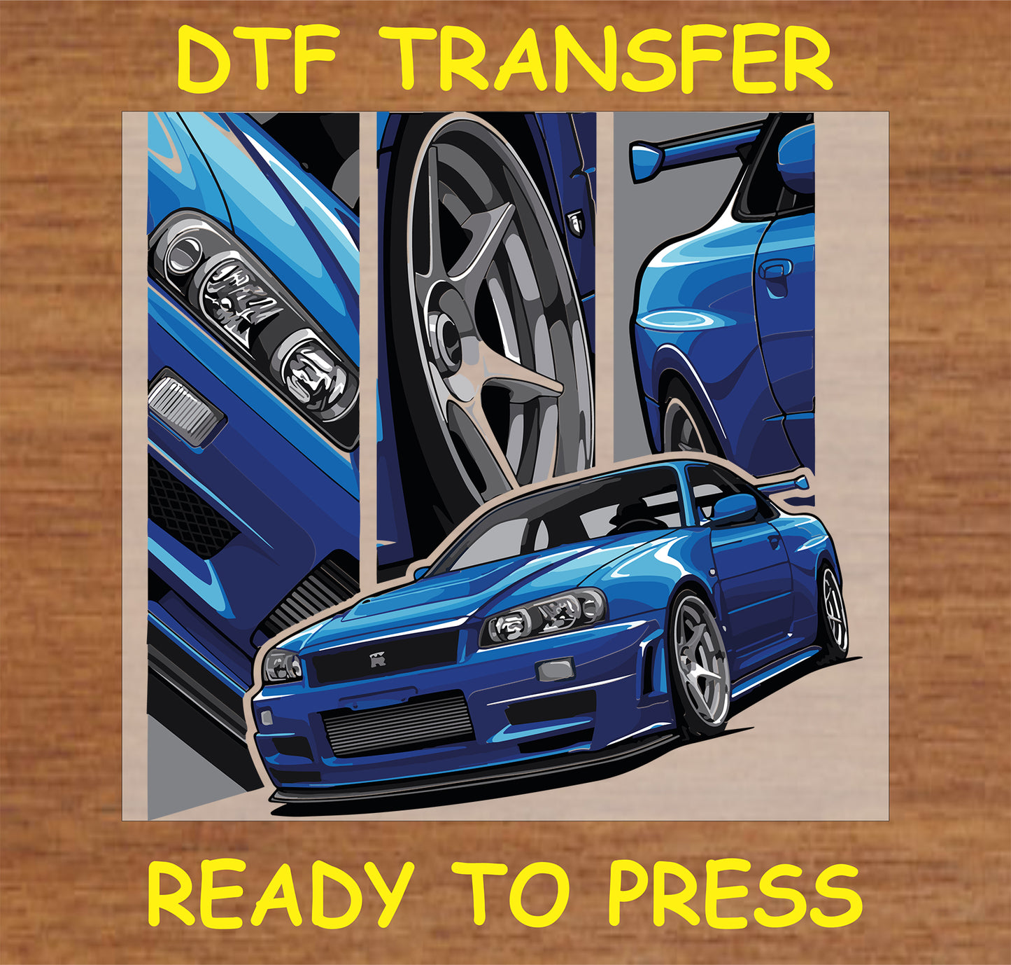 "Close-up GTR DTF Transfer with detailed car design for automotive enthusiasts"