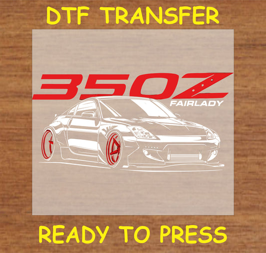 "350Z Fairlady DTF Transfer with minimalist car design and bold text"