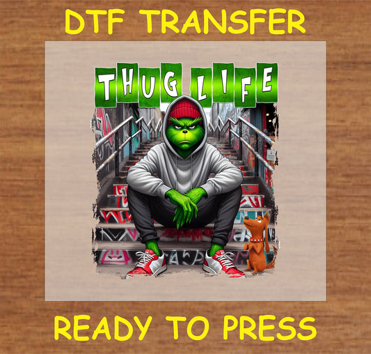 "Thug Life Christmas DTF Transfer with a festive and edgy design, perfect for unique holiday gifts and apparel"