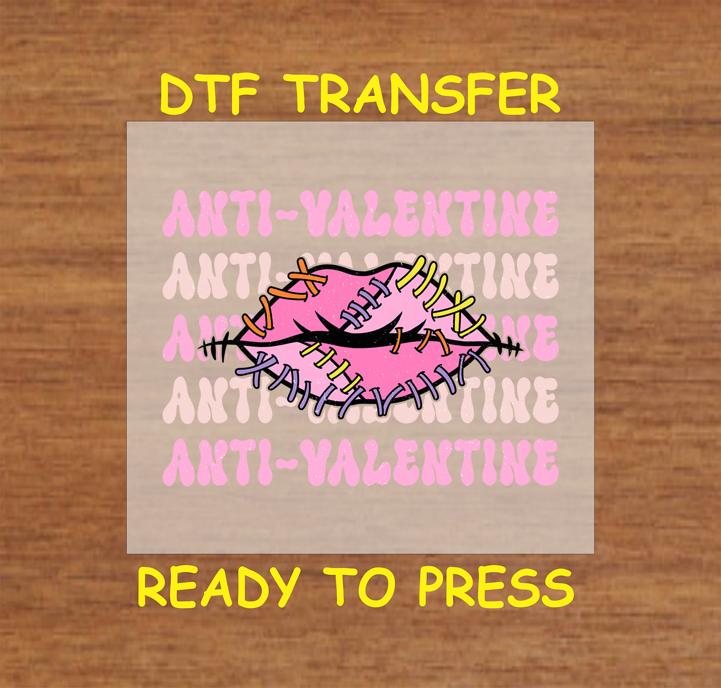 Valentine's Day DTF Transfer Iron On Heat Transfer - Ready to Press, Stitched Lips Anti-Valentine Design 2310