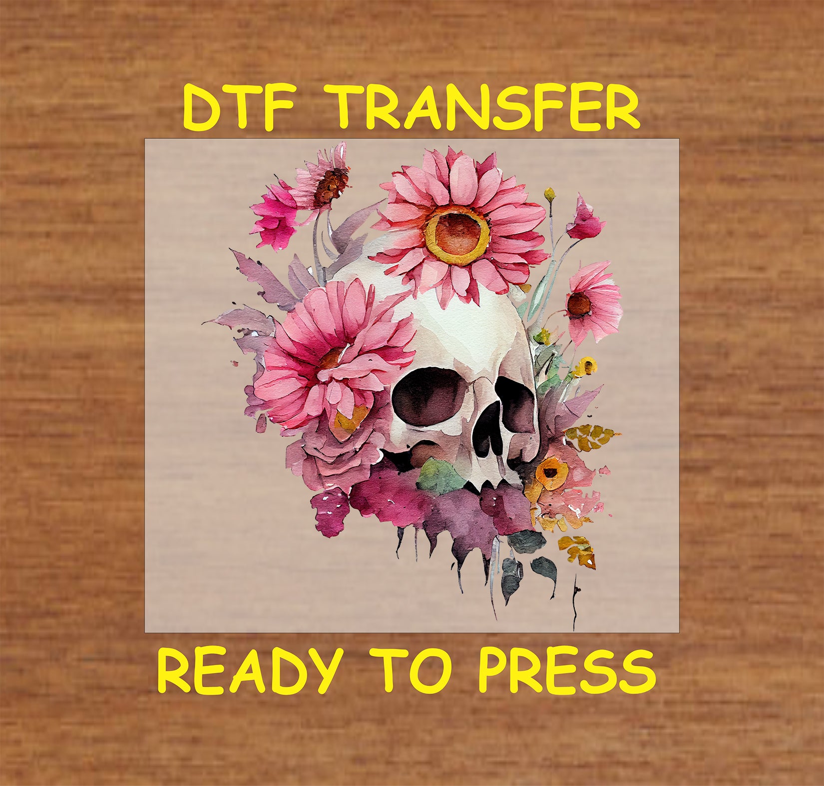 Valentine Skull with Floral Accents design, ready-to-press DTF transfer