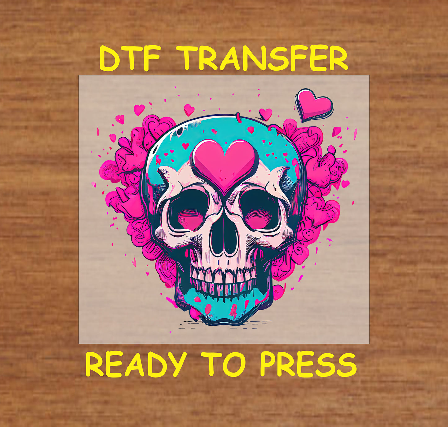 Skull with heart designs, featuring bursting hearts. ready-to-press DTF transfer