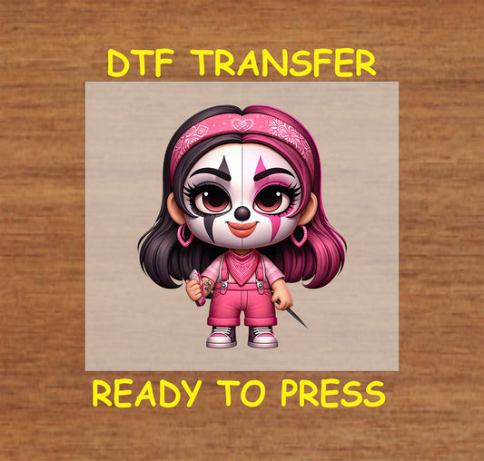 “Chicano Sadgirl” ready to press DTF transfer! This cute design features a Chicano character with pink and black accents.