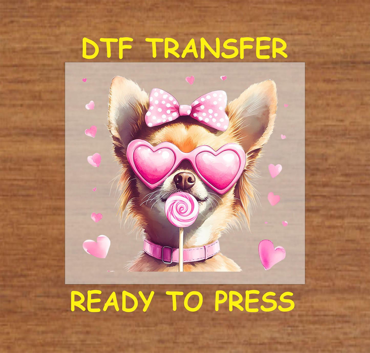 Dog Valentine's Day DTF Transfer Iron On Heat Transfer - Ready to Press, Valentine's Day Chihuahua with Heart Glasses Design 2732