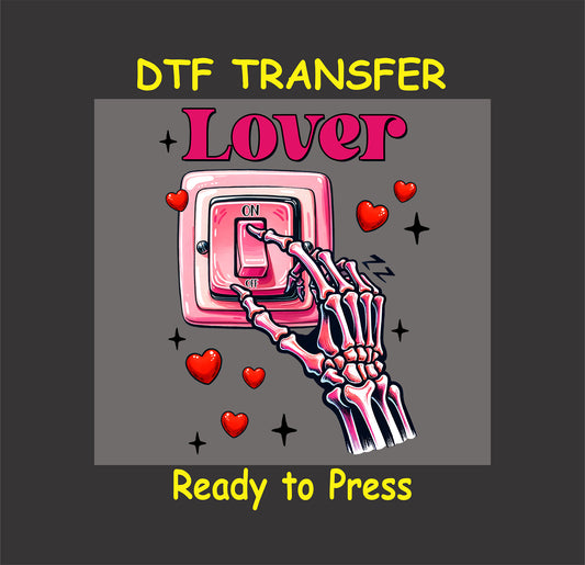 Skeleton hand flipping a pink light switch to "ON," surrounded by red hearts and sparkles.