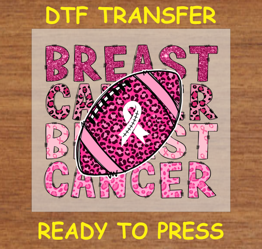 Breast Cancer Football Pink Ribbon DTF Transfer with football and breast cancer awareness design.