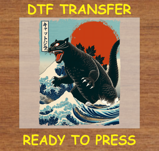 Traditional Japanese black cat monster DTF transfer ready to press