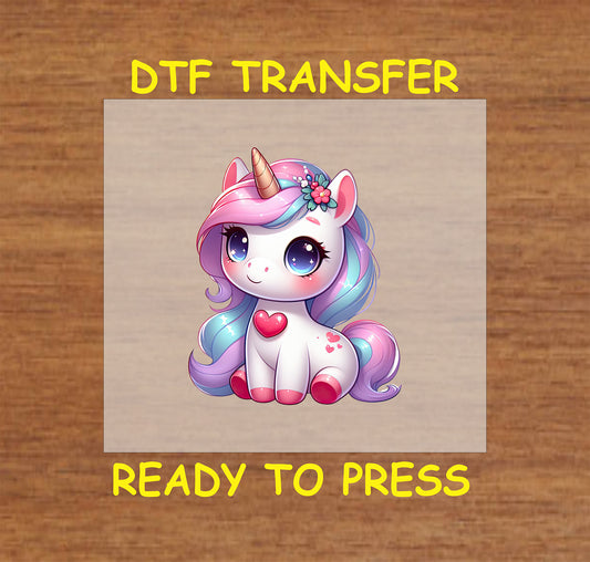 Valentines Day DTF Transfer Iron On Heat Transfer - Ready to Press, Pastel Unicorn DTF Transfer | Ready to Press | Valentine's Day Design 3606