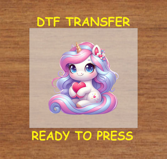 Valentines Day DTF Transfer Iron On Heat Transfer - Ready to Press, Pastel Unicorn DTF Transfer | Ready to Press | Valentine's Day Design 3608