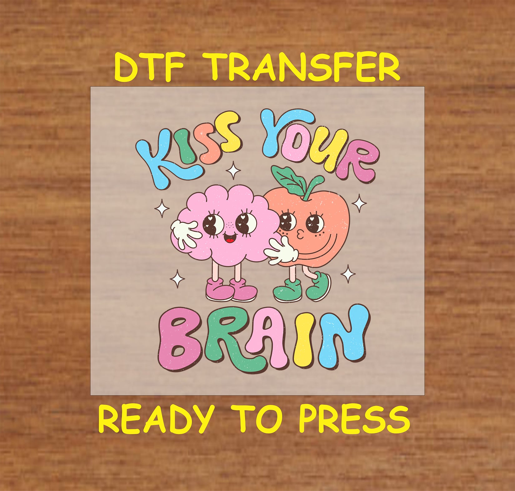 Cute brain and apple characters with "Kiss Your Brain" text.