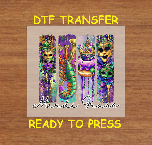 Mardi Gras DTF Transfer Iron On Heat Transfer - Ready to Press, Mardi Gras Festival Design 3886