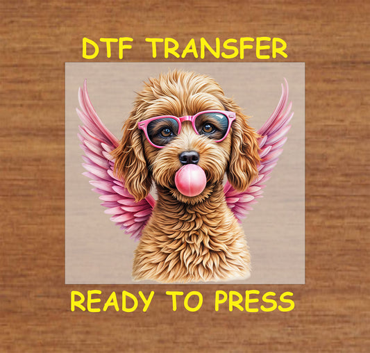 Valentines Day DTF Transfer Iron On Heat Transfer - Ready to Press, Dog Angel DTF Transfer | Ready to Press | Valentine's Day Design 4078