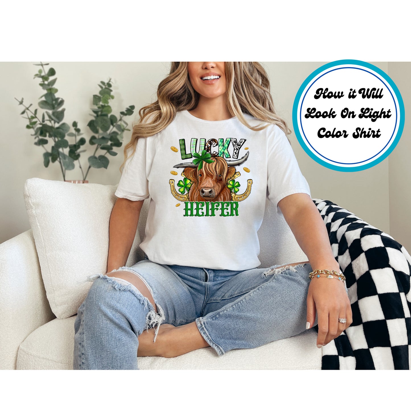 St. Patrick's Day DTF Transfer Iron On Heat Transfer - Ready to Press, Lucky Heifer DTF Transfer | Ready to Press | St. Patrick's Day Design 4266