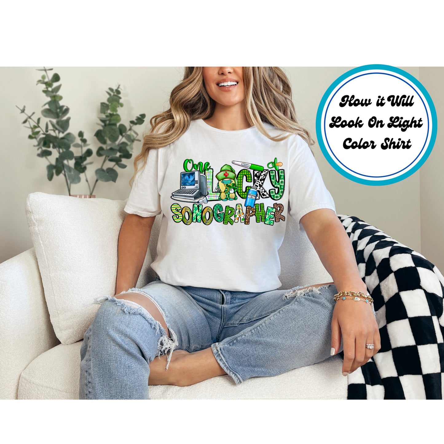 St. Patrick's Day DTF Transfer Iron On Heat Transfer - Ready to Press, One Lucky Sonographer DTF Transfer | Ready to Press | St. Patrick's Day Design 4270