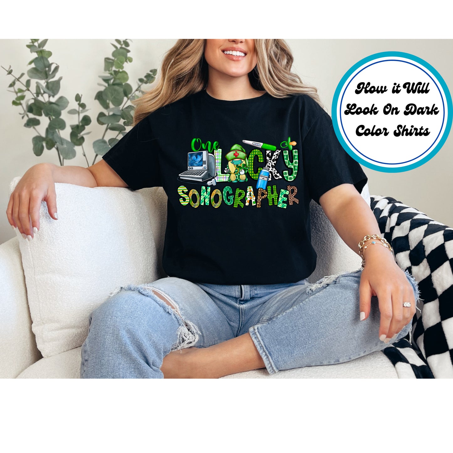 St. Patrick's Day DTF Transfer Iron On Heat Transfer - Ready to Press, One Lucky Sonographer DTF Transfer | Ready to Press | St. Patrick's Day Design 4270