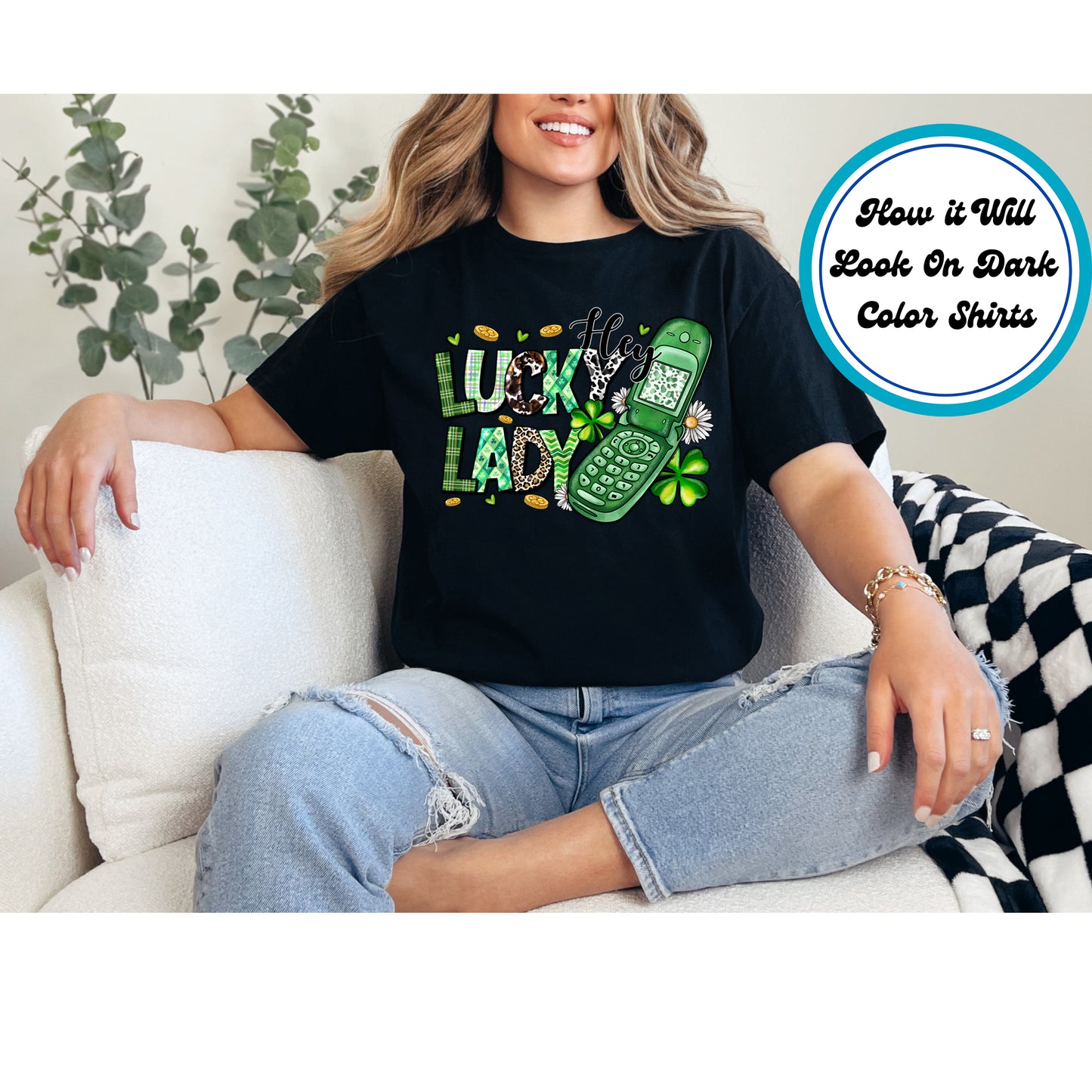 St. Patrick's Day DTF Transfer Iron On Heat Transfer - Ready to Press, Hey Lucky Lady DTF Transfer | Ready to Press | St. Patrick's Day Design 4276