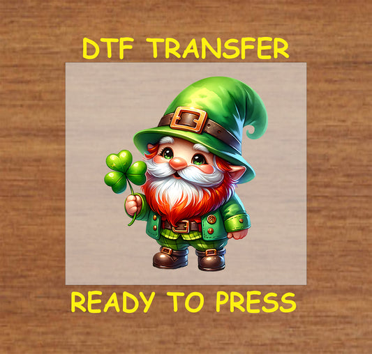 St. Patrick's Day DTF Transfer Iron On Heat Transfer - Ready to Press, Lucky Gnome DTF Transfer | Ready to Press | St. Patrick's Day Design 4524