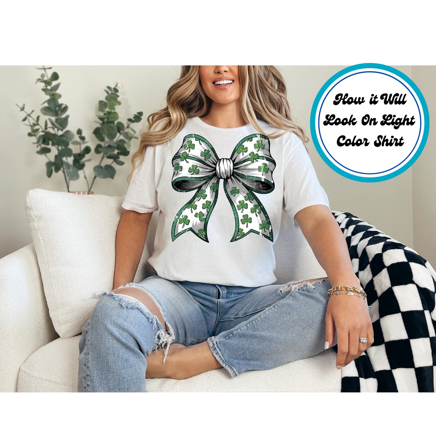 St. Patrick's Day DTF Transfer Iron On Heat Transfer - Ready to Press, Shamrock Bow DTF Transfer | Ready to Press | St. Patrick's Day Design 4636