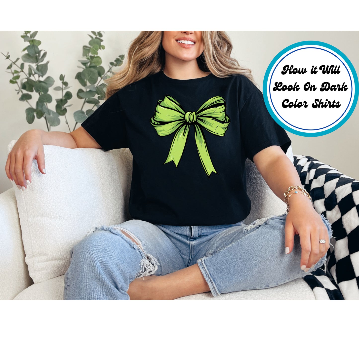 St. Patrick's Day DTF Transfer Iron On Heat Transfer - Ready to Press, Green Shamrock Bow DTF Transfer | Ready to Press | St. Patrick's Day Design 4643