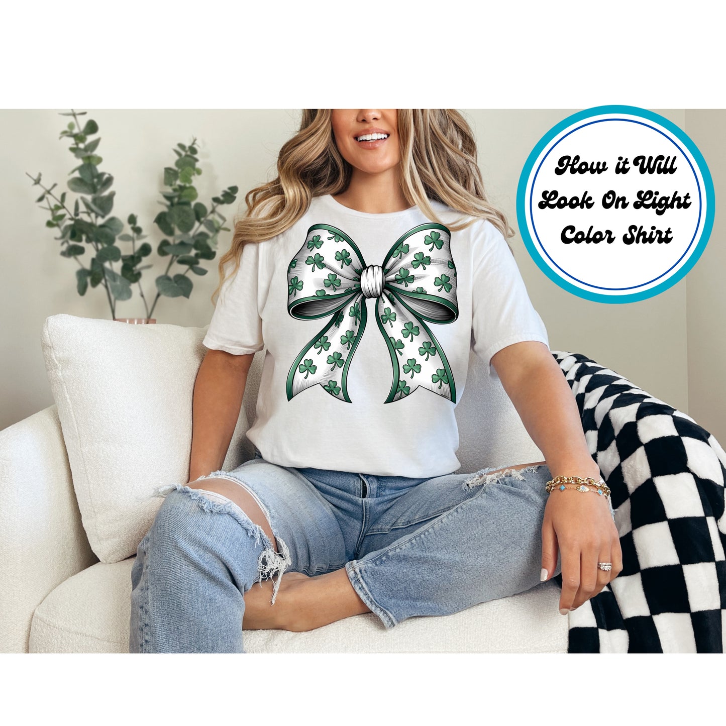 St. Patrick's Day DTF Transfer Iron On Heat Transfer - Ready to Press, Shamrock Bow DTF Transfer | Ready to Press | St. Patrick's Day Design 4646