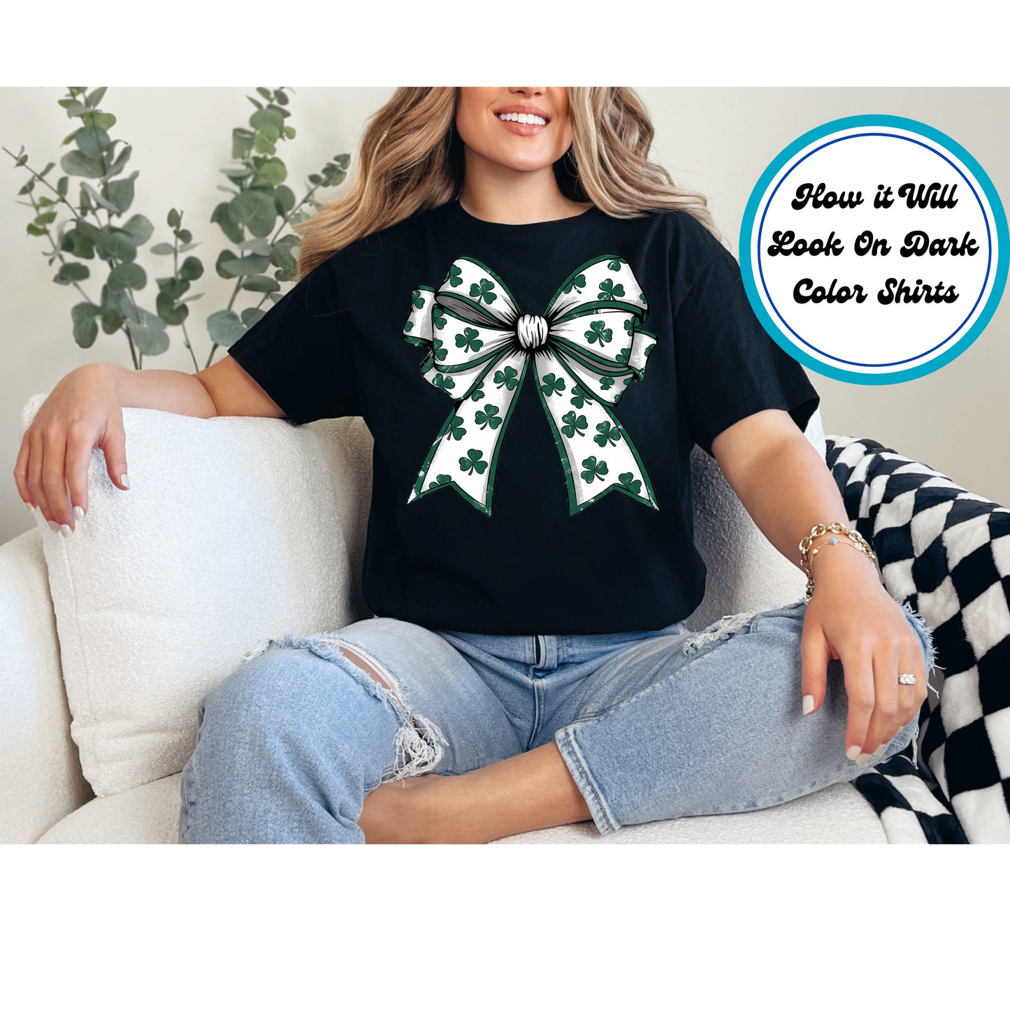 St. Patrick's Day DTF Transfer Iron On Heat Transfer - Ready to Press, Shamrock Bow DTF Transfer | Ready to Press | St. Patrick's Day Design 4648