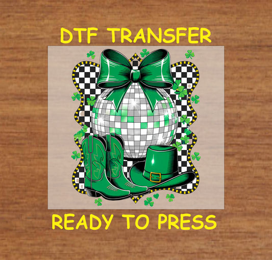 St. Patrick's Day DTF Transfer Iron On Heat Transfer - Ready to Press, Disco Cowboy DTF Transfer | Ready to Press | St. Patrick's Day Design 4654