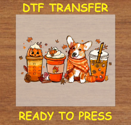 Autumn Corgi - Fall DTF Transfer Iron On Heat Transfer - Ready to Press 507