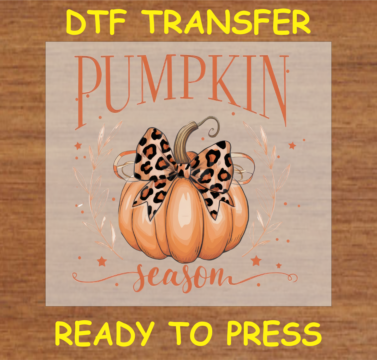 Pumpkin Season DTF transfer featuring a pumpkin with a leopard print bow, ready to press.