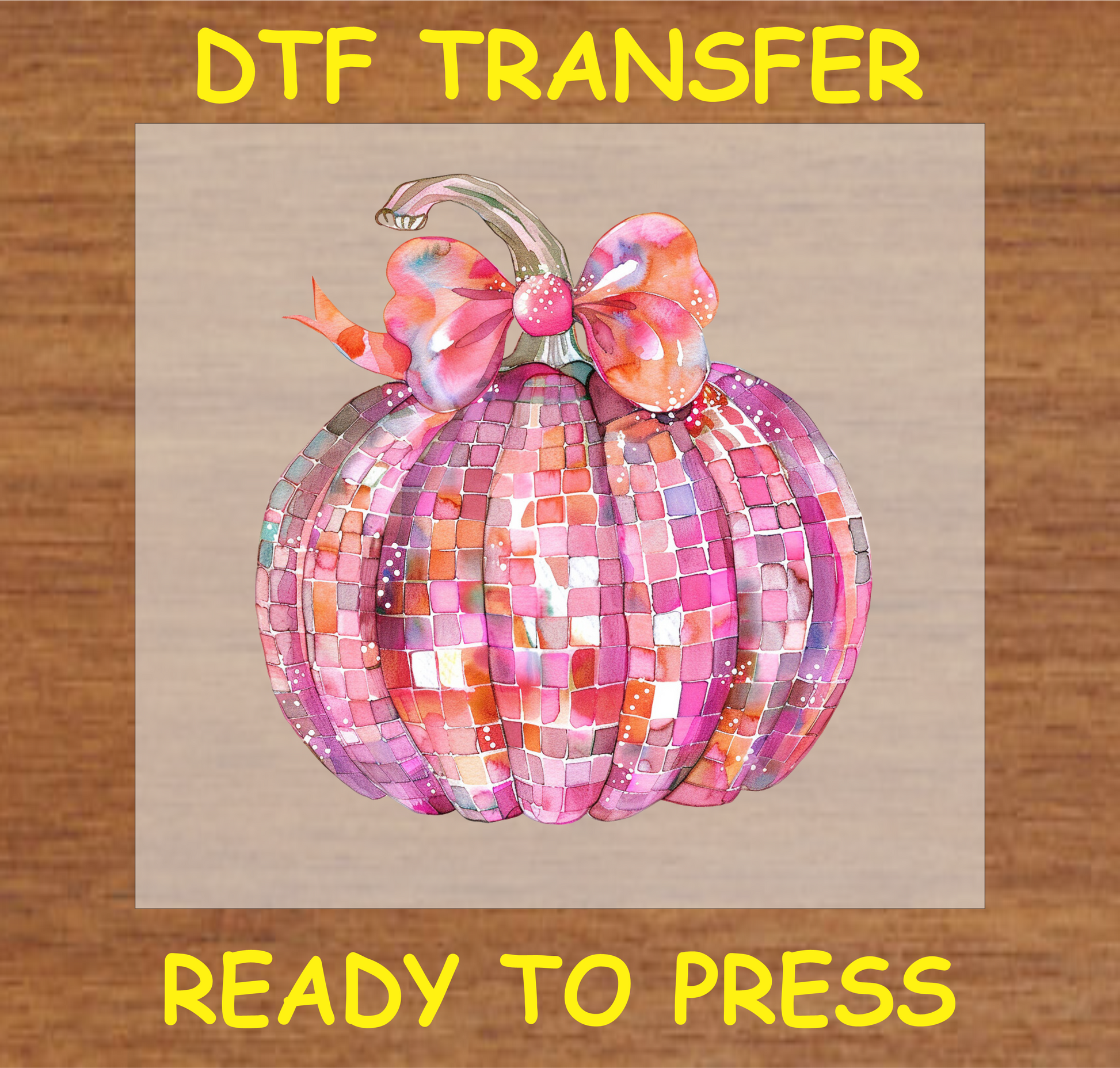 Pink Mosaic Pumpkin DTF Transfer with Decorative Bow