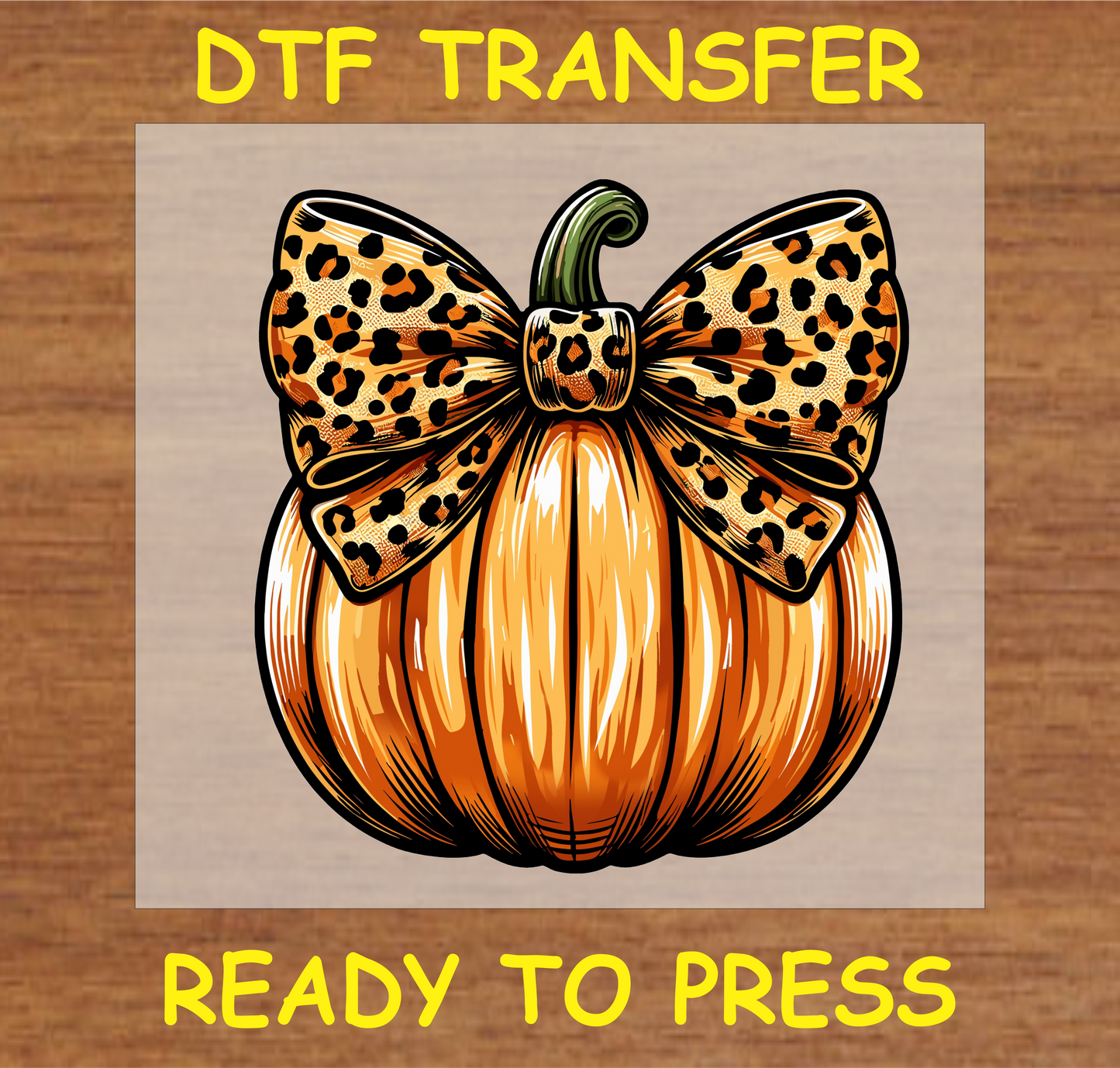 Pumpkin with Leopard Print Bow DTF Transfer