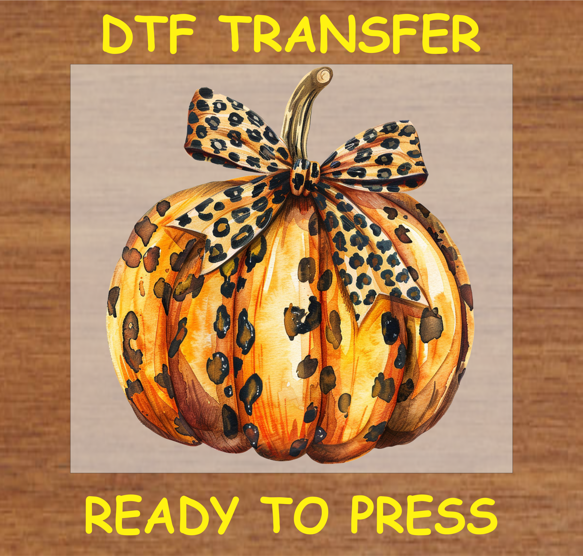 Leopard print pumpkin with a bow DTF transfer, ready to press for custom fall apparel.