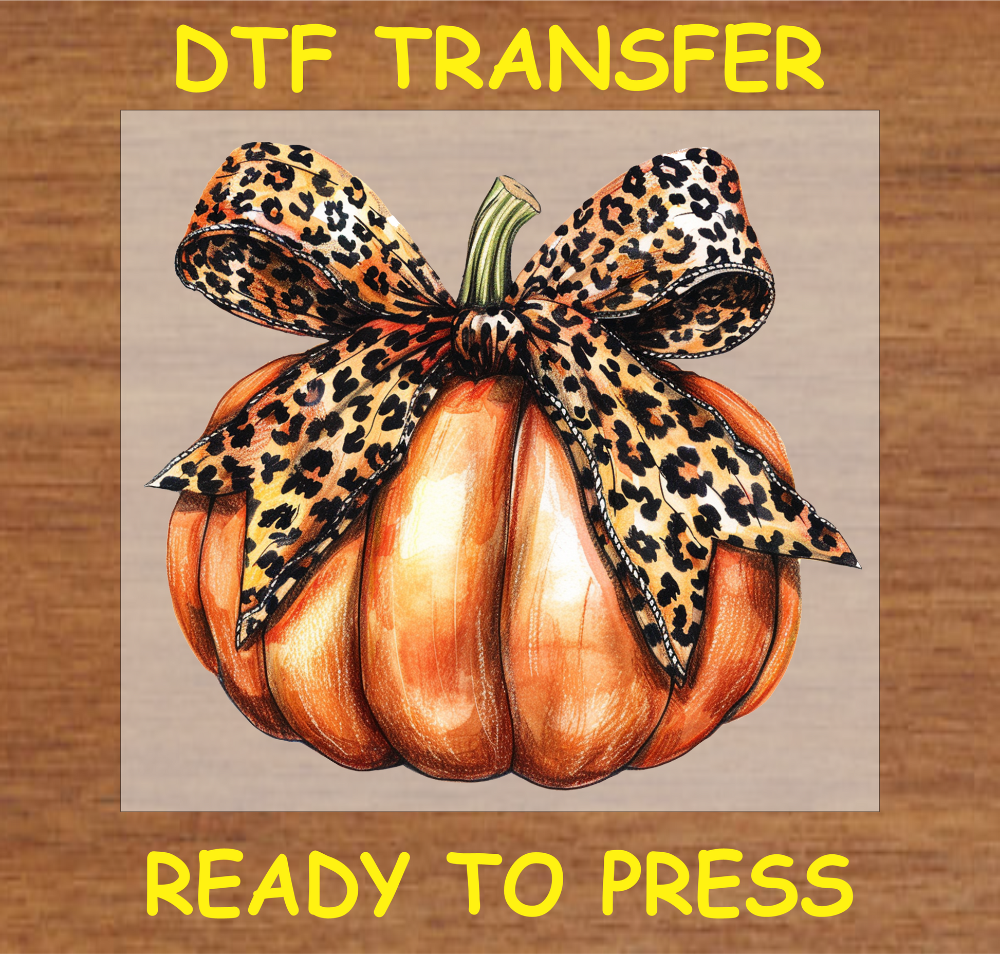 Leopard Bow Pumpkin DTF transfer featuring a stylish pumpkin with a leopard print bow, ready to press.