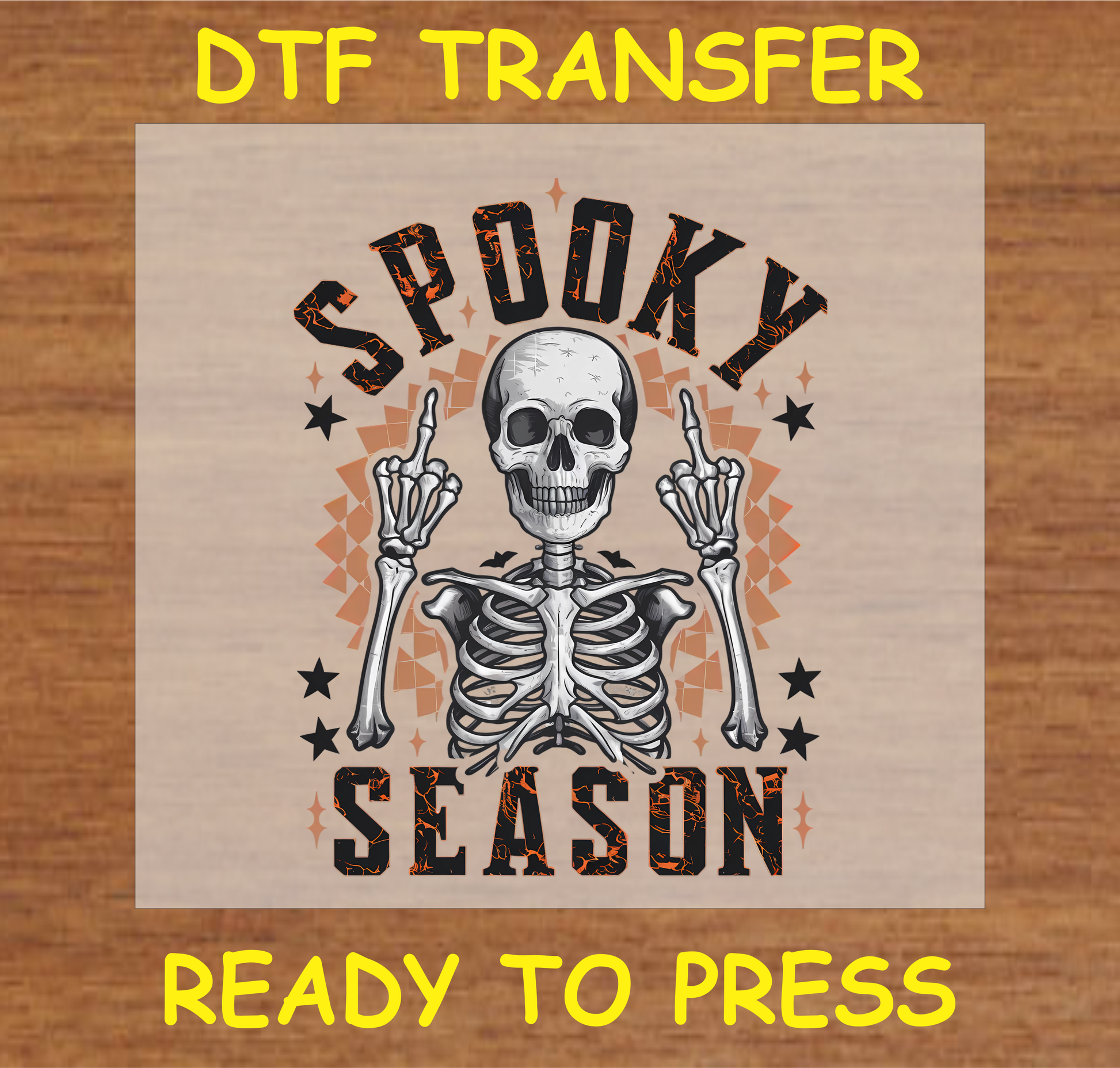 "Spooky Season Skeleton DTF Transfer featuring a skeleton with spooky elements for Halloween-themed fabric projects"