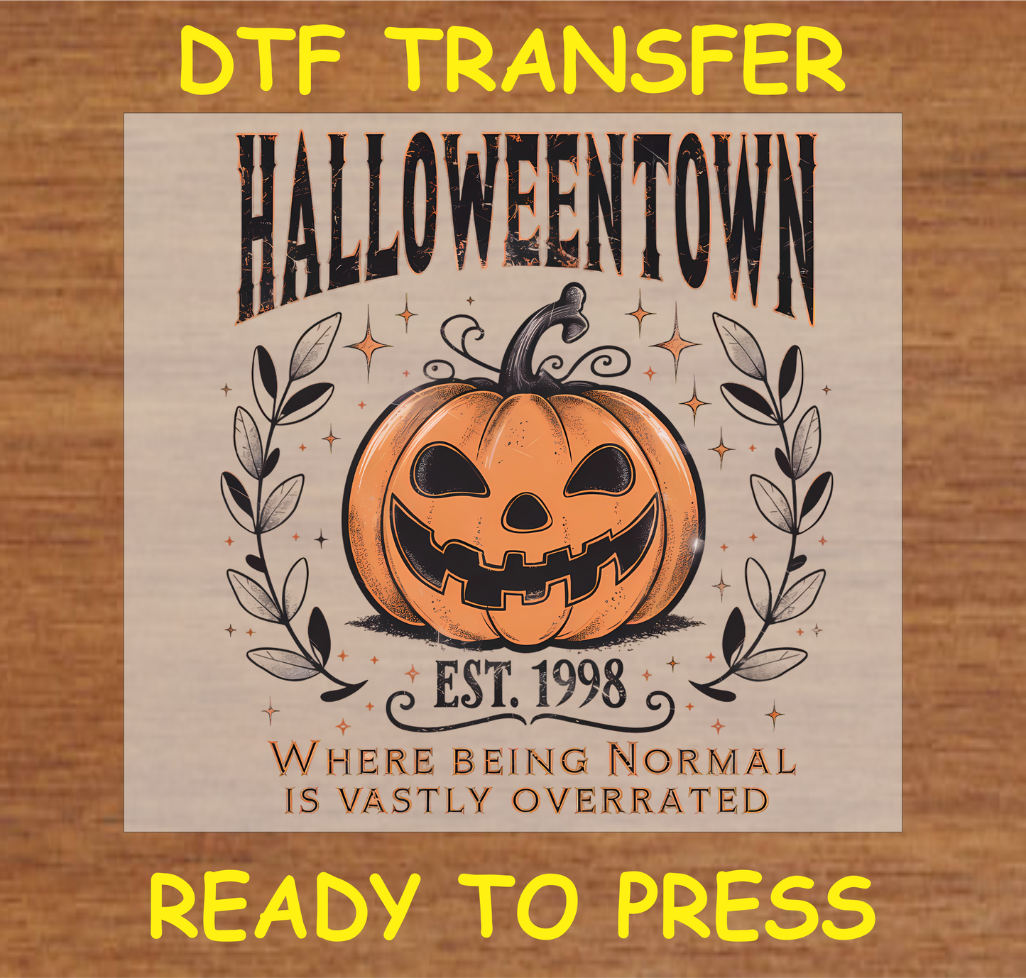 "DTF Transfer with jack-o'-lantern and Halloween elements, spooky design"