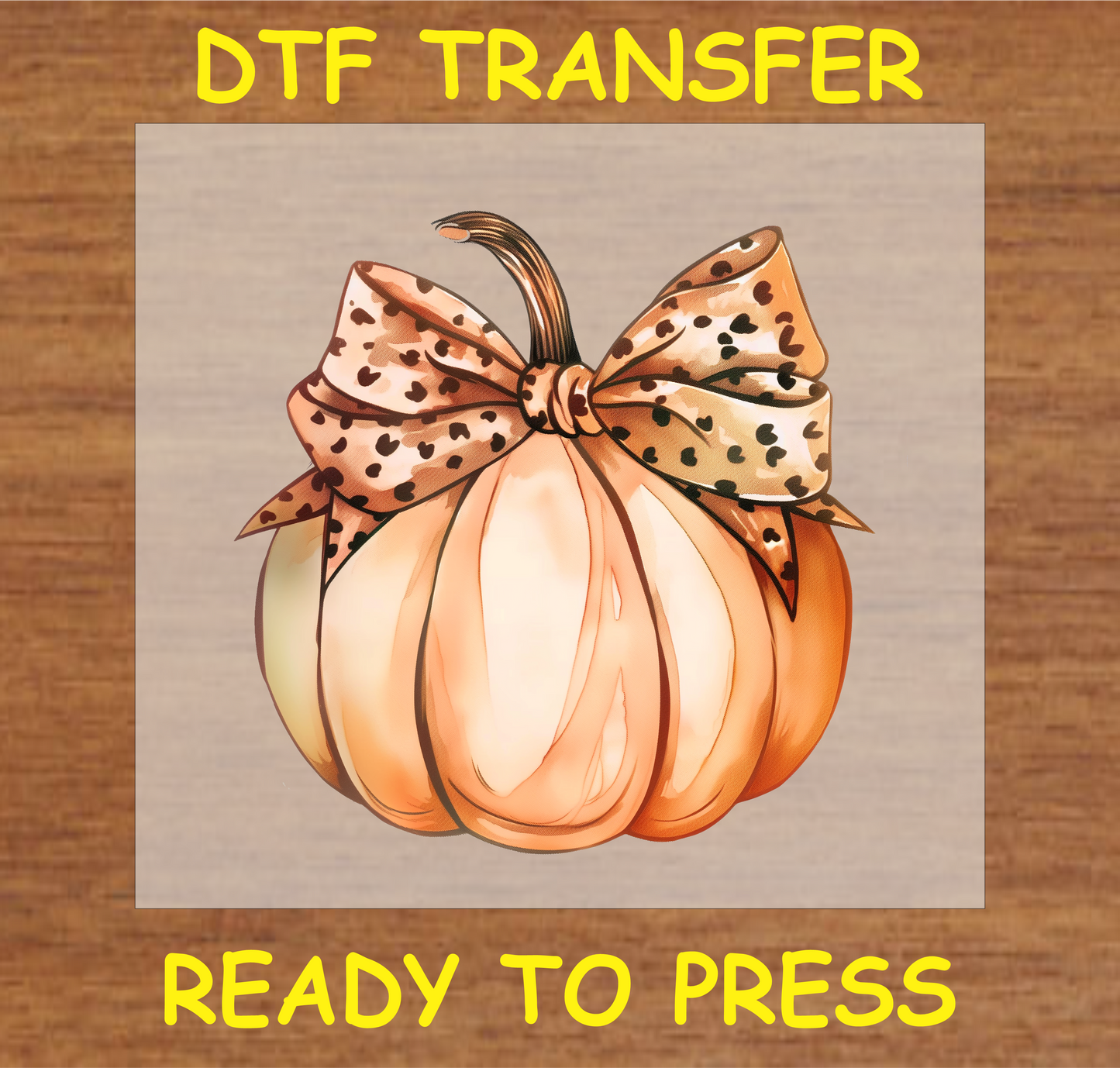 "Pumpkin with Leopard Print Bow DTF Transfer featuring a stylish fall design"